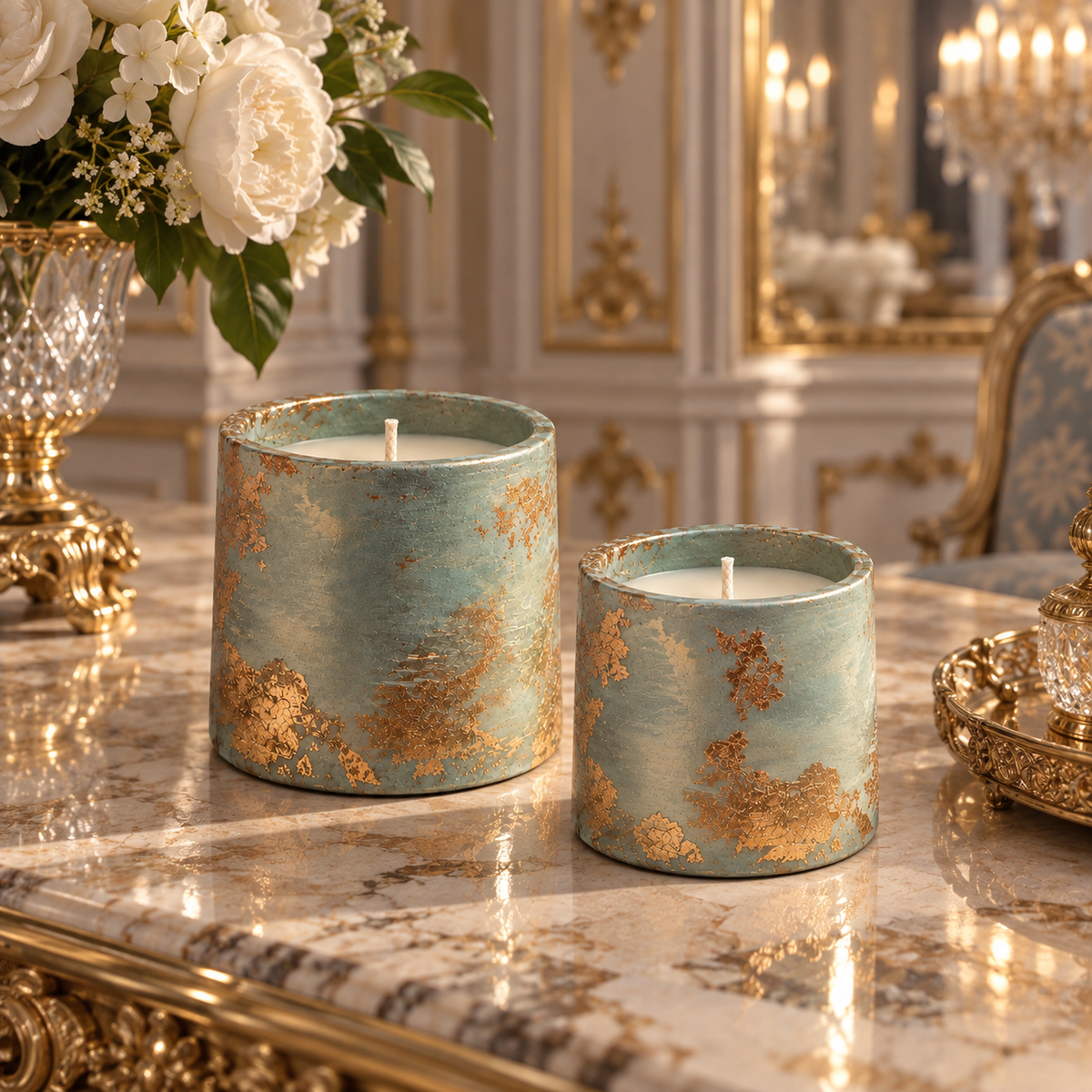 Sage Green Gold Leaf Candle | Handmade Decorative | 1-Wick | Brand "Sofia P."