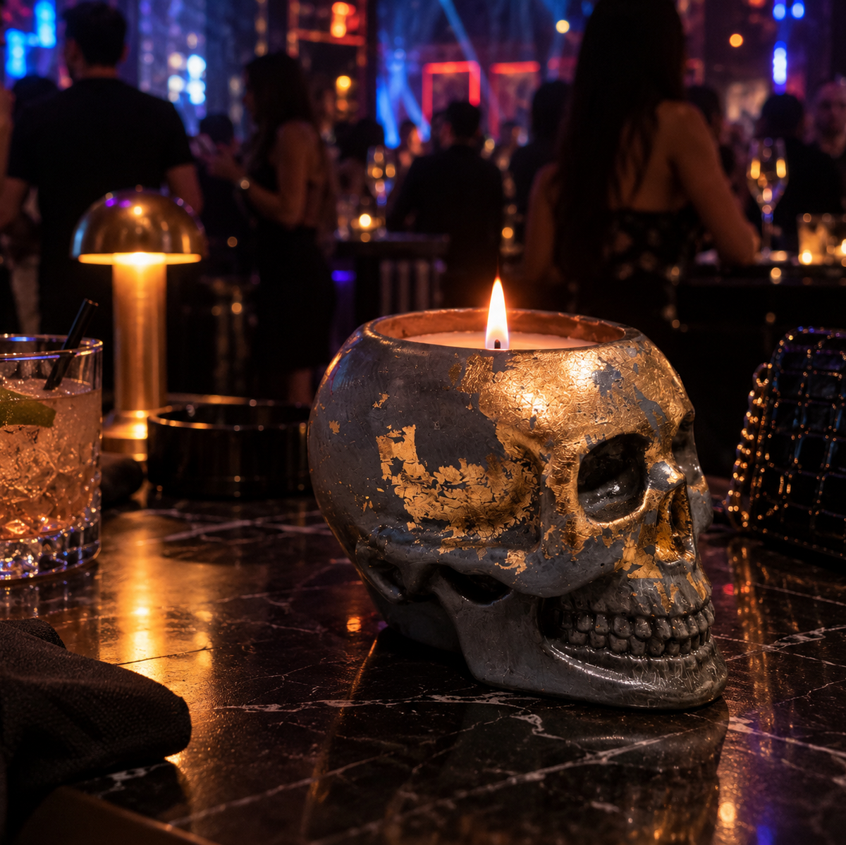 Skull Navy Gold Leaf Candle Plumeria | Handmade Decorative | 1-Wick | Brand "Sofia P."