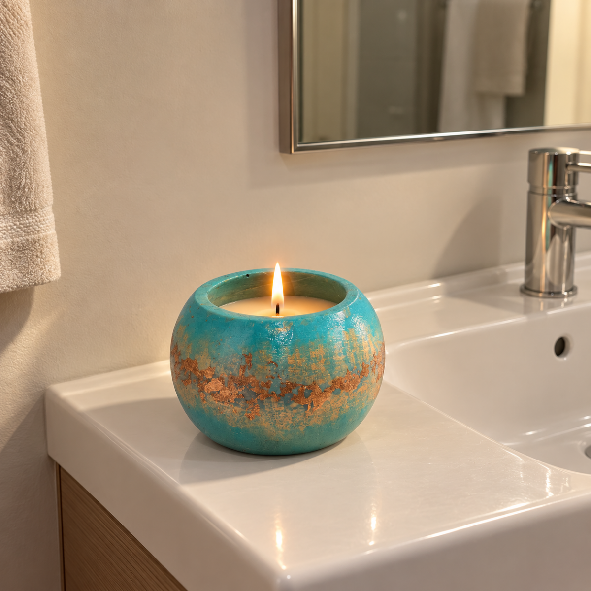 Turquoise Gold Leaf Candle | Handmade Decorative | 1-Wick | Brand "Sofia P."