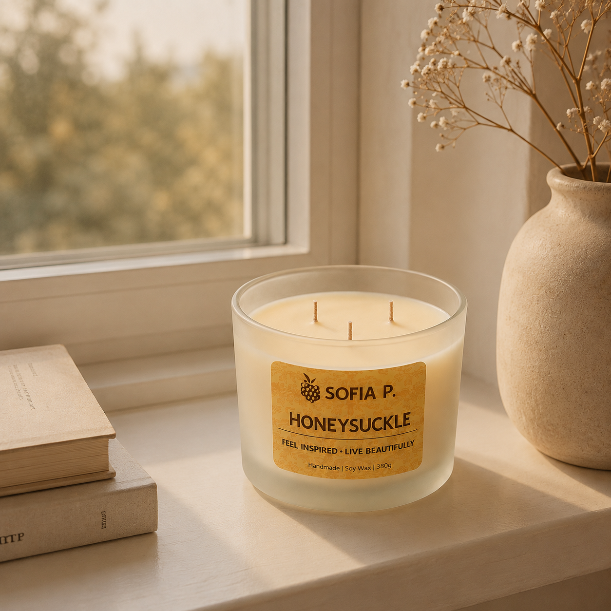 Candle "Honeysuckle" | 3-Wick | 380g | Brand "Sofia P."