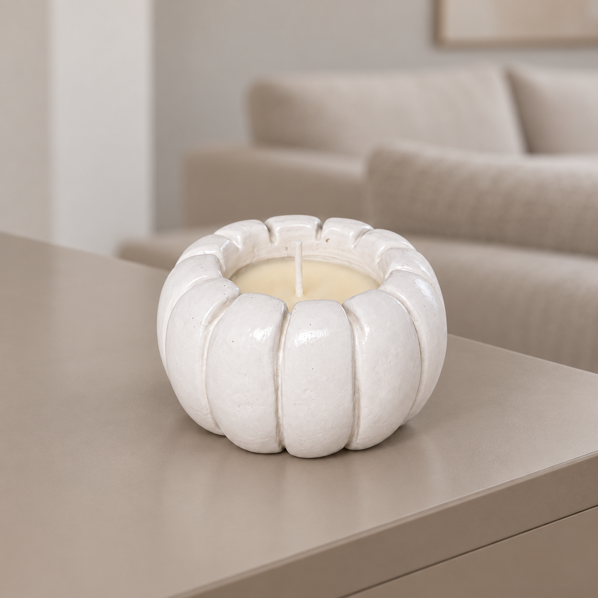 Pumpkin White Candle Plumeria | Handmade Decorative | 1-Wick | Brand "Sofia P."