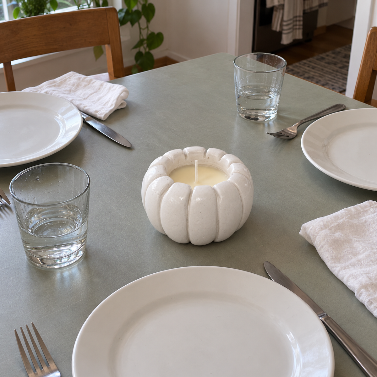 Pumpkin White Candle Plumeria | Handmade Decorative | 1-Wick | Brand "Sofia P."