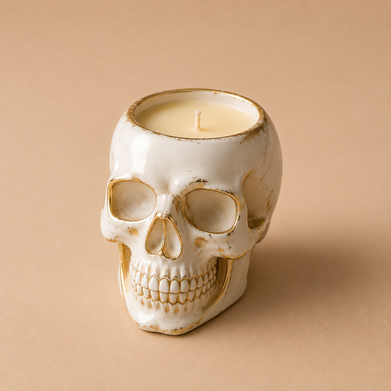 Candle Halloween Skull White Gold Style - 1