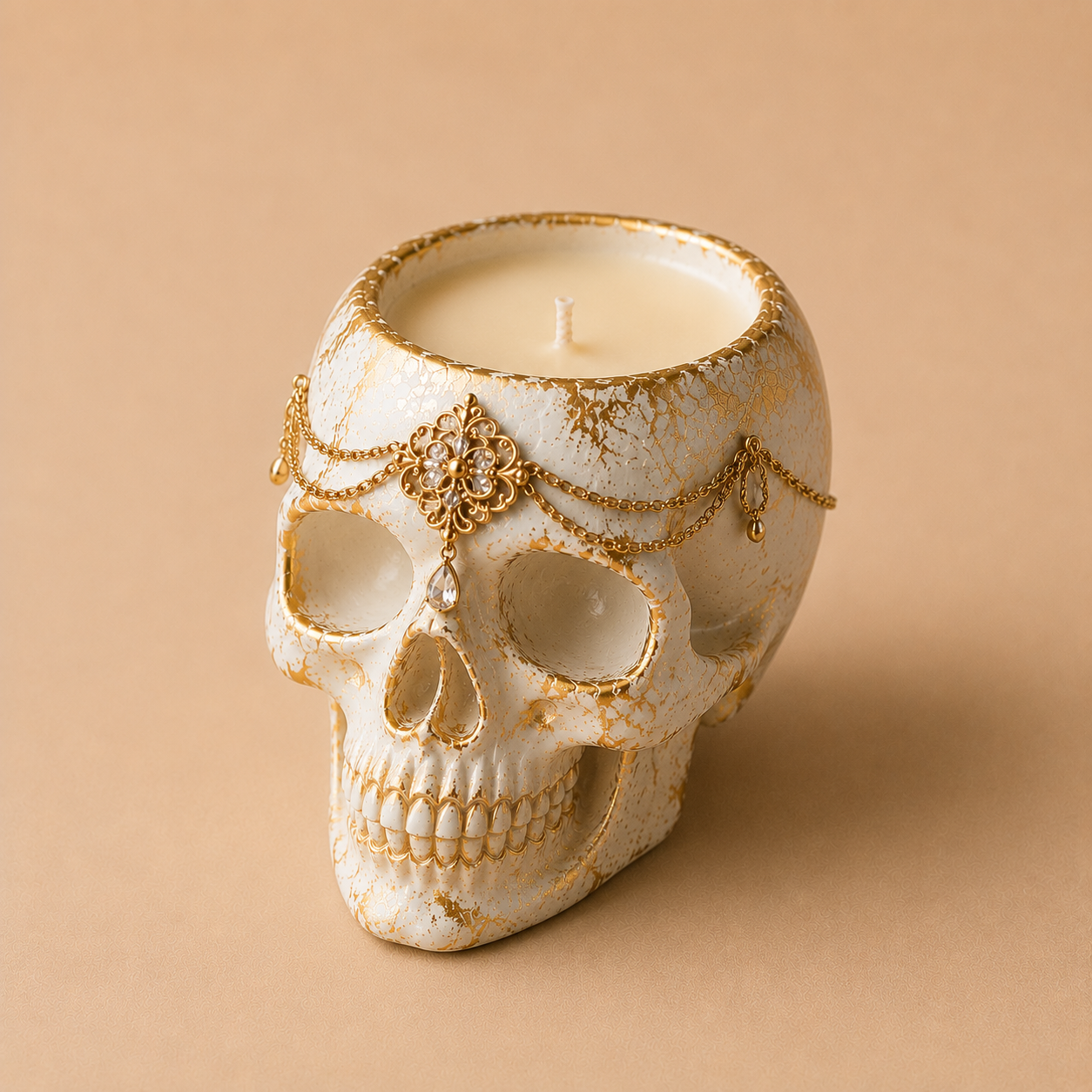 Candle Halloween Skull White Gold Style - 2