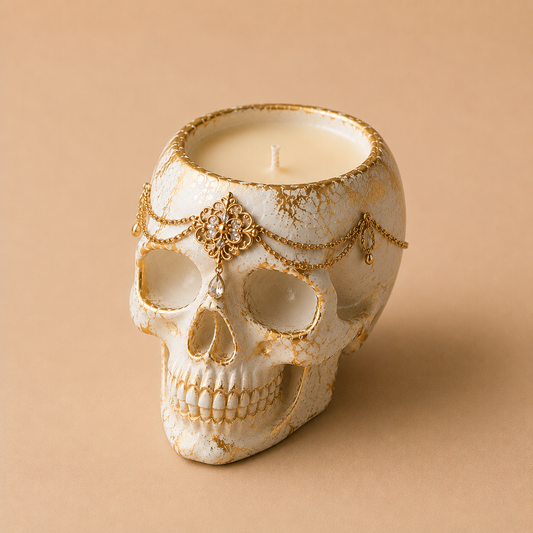 Candle Halloween Skull White Gold Style - 2