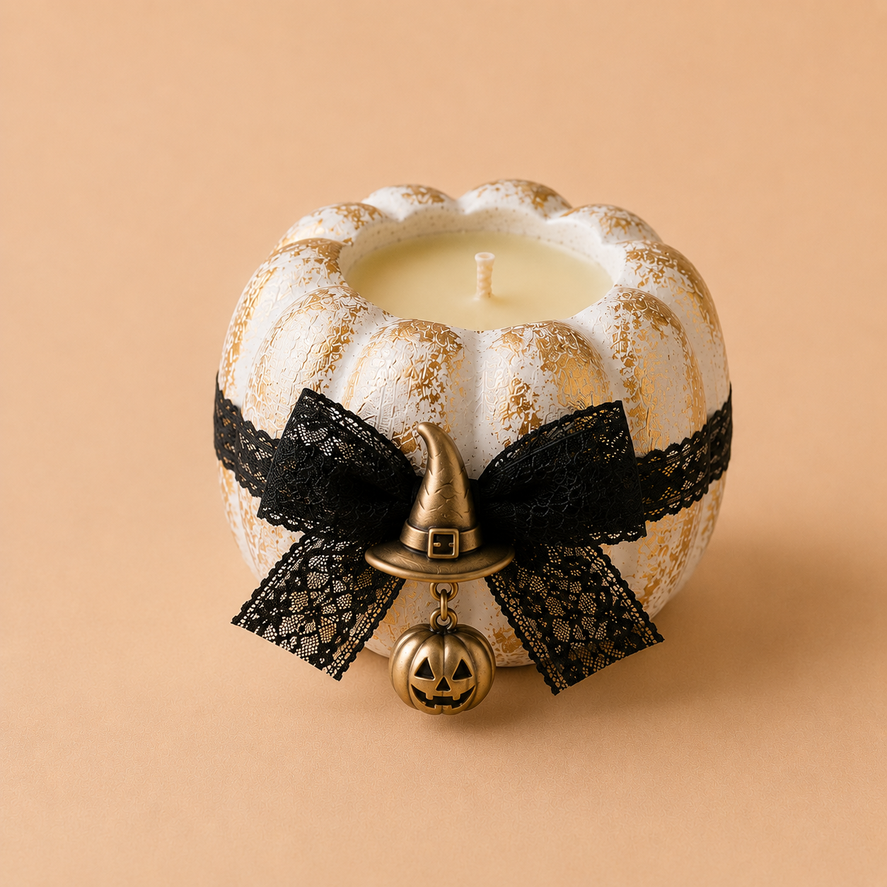 Candle Halloween Pumpkin White Gold Style - 3