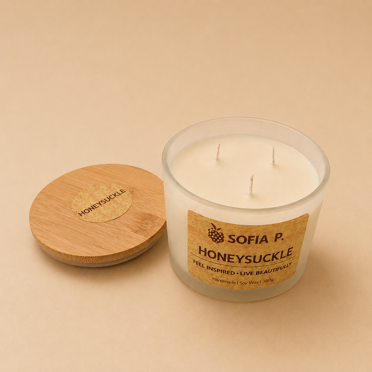 Candle "Honeysuckle" | 3-Wick | 380g | Brand "Sofia P."