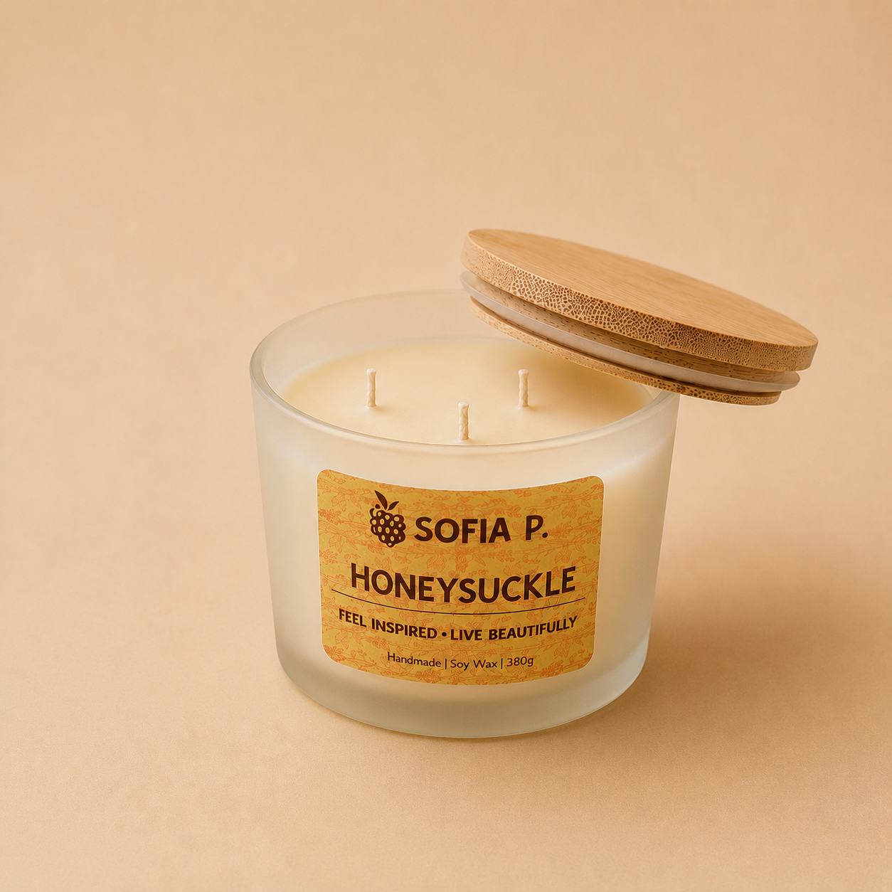 Candle "Honeysuckle" | 3-Wick | 380g | Brand "Sofia P."
