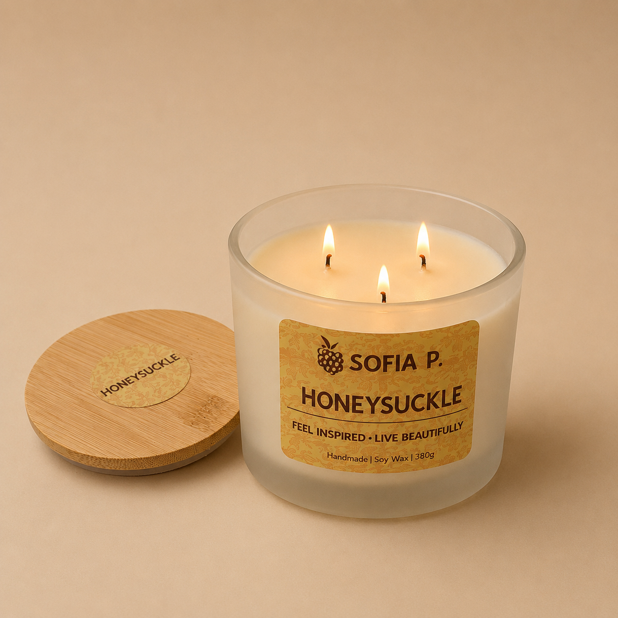 Candle "Honeysuckle" | 3-Wick | 380g | Brand "Sofia P."
