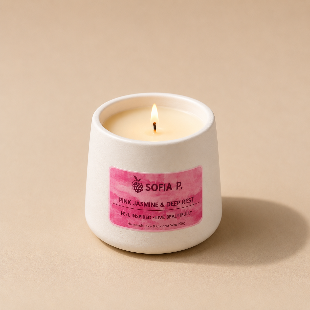 Art Candle "Pink Jasmine - Deep Rest" | Soy and Coconut Wax 1-Wick | 150g | Brand "Sofia P."