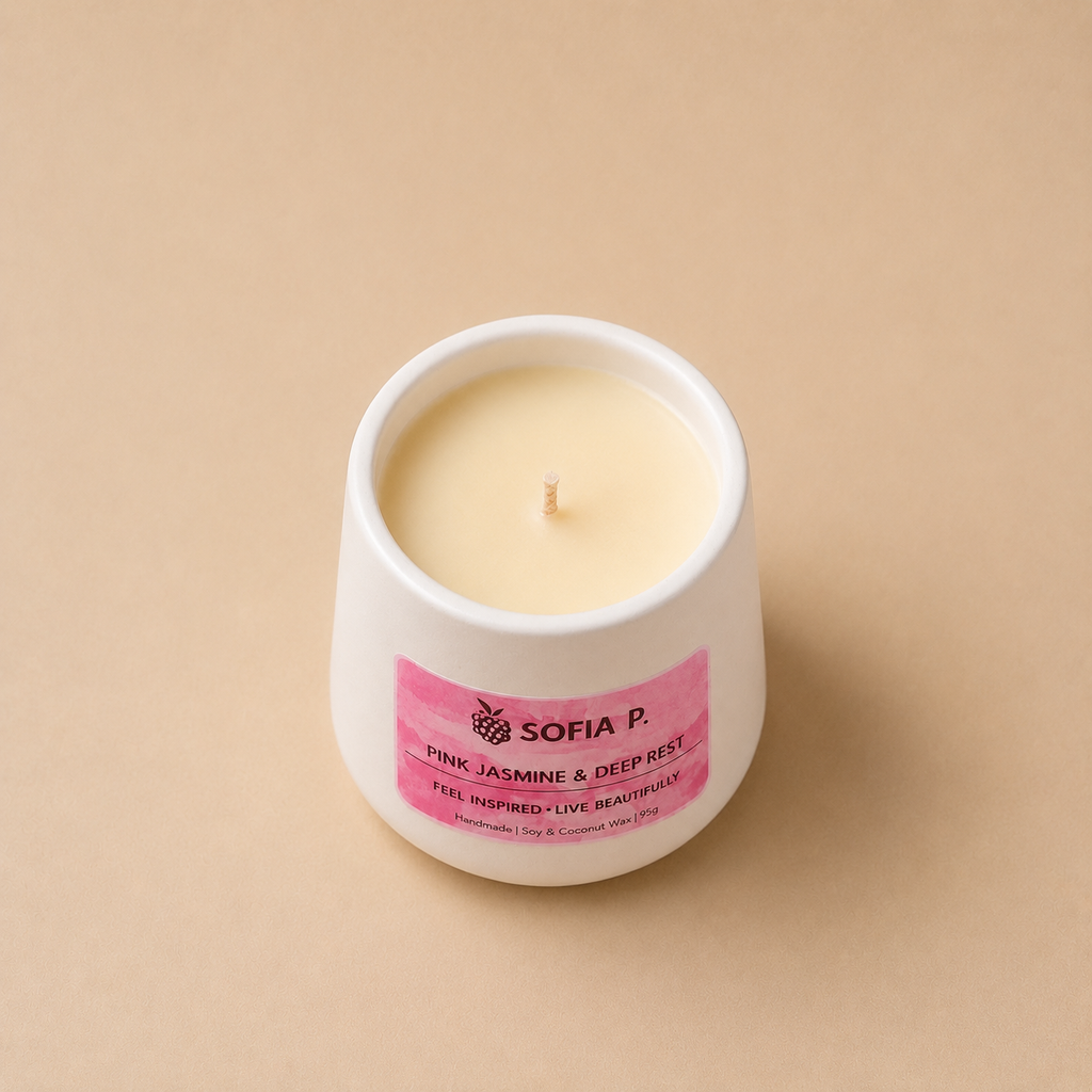 Art Candle "Pink Jasmine - Deep Rest" | Soy and Coconut Wax 1-Wick | 150g | Brand "Sofia P."