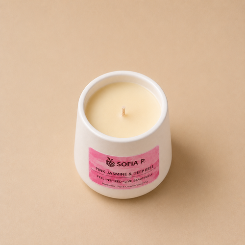 Art Candle "Pink Jasmine - Deep Rest" | Soy and Coconut Wax 1-Wick | 150g | Brand "Sofia P."