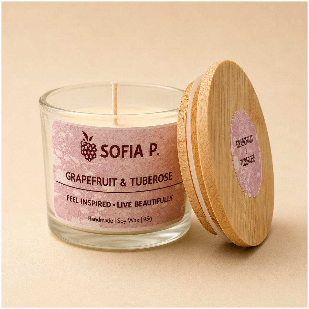 Candle "Grapefruit and Tuberose" Soy Wax 1-Wick | 95g | Brand "Sofia P."