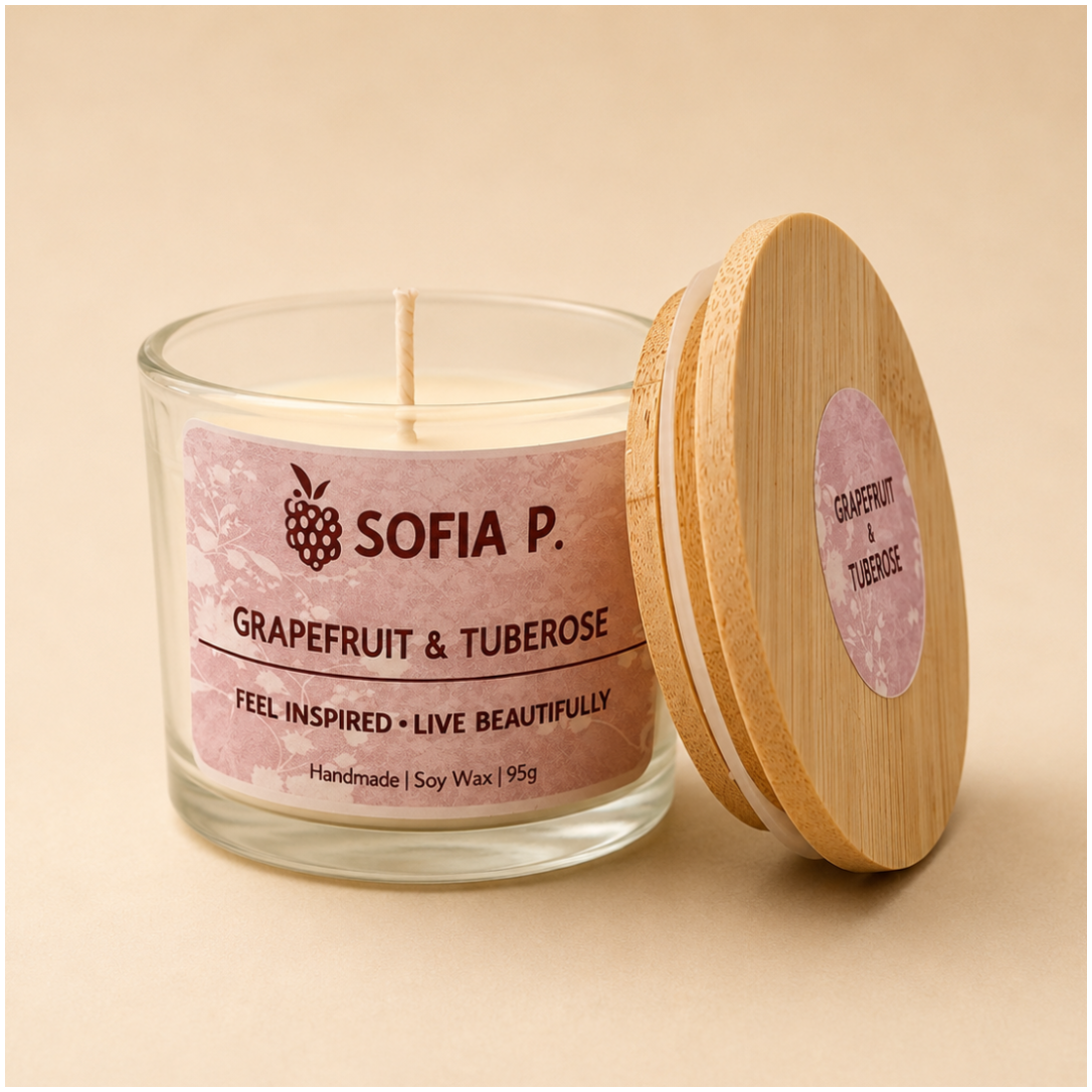 Candle "Grapefruit and Tuberose" Soy Wax 1-Wick | 95g | Brand "Sofia P."