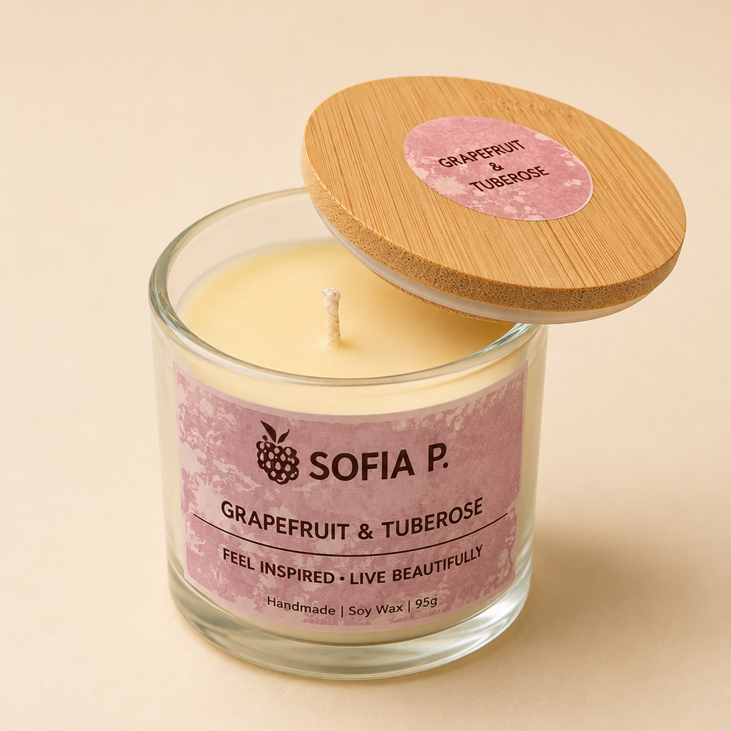 Candle "Grapefruit and Tuberose" Soy Wax 1-Wick | 95g | Brand "Sofia P."