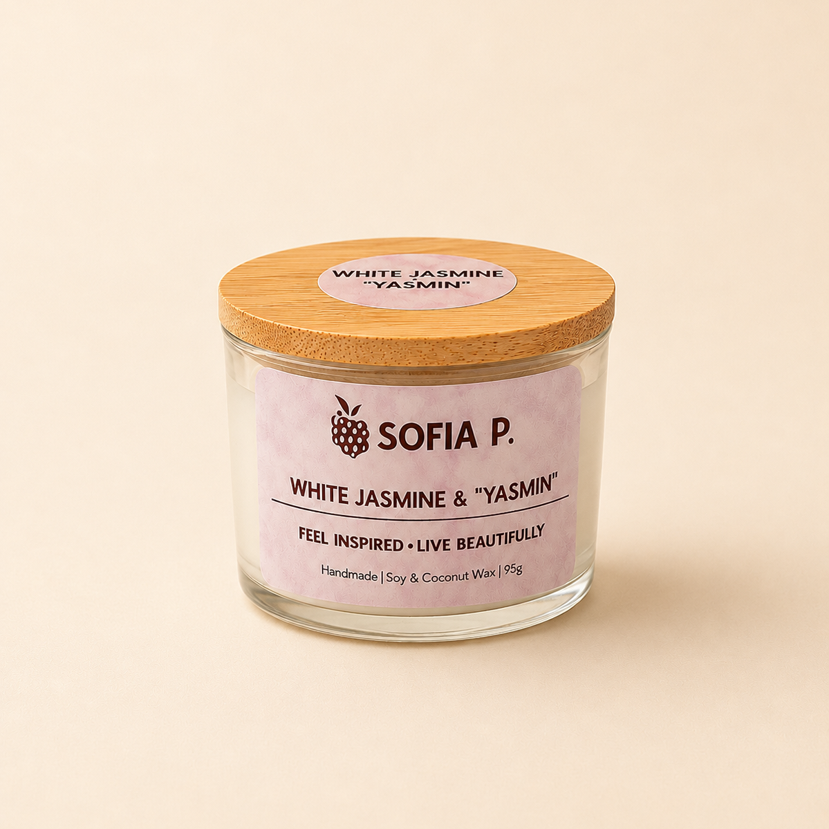 Candle "White Jasmine" Soy & Coconut Wax 2-Wick | 95g | Brand "Sofia P."