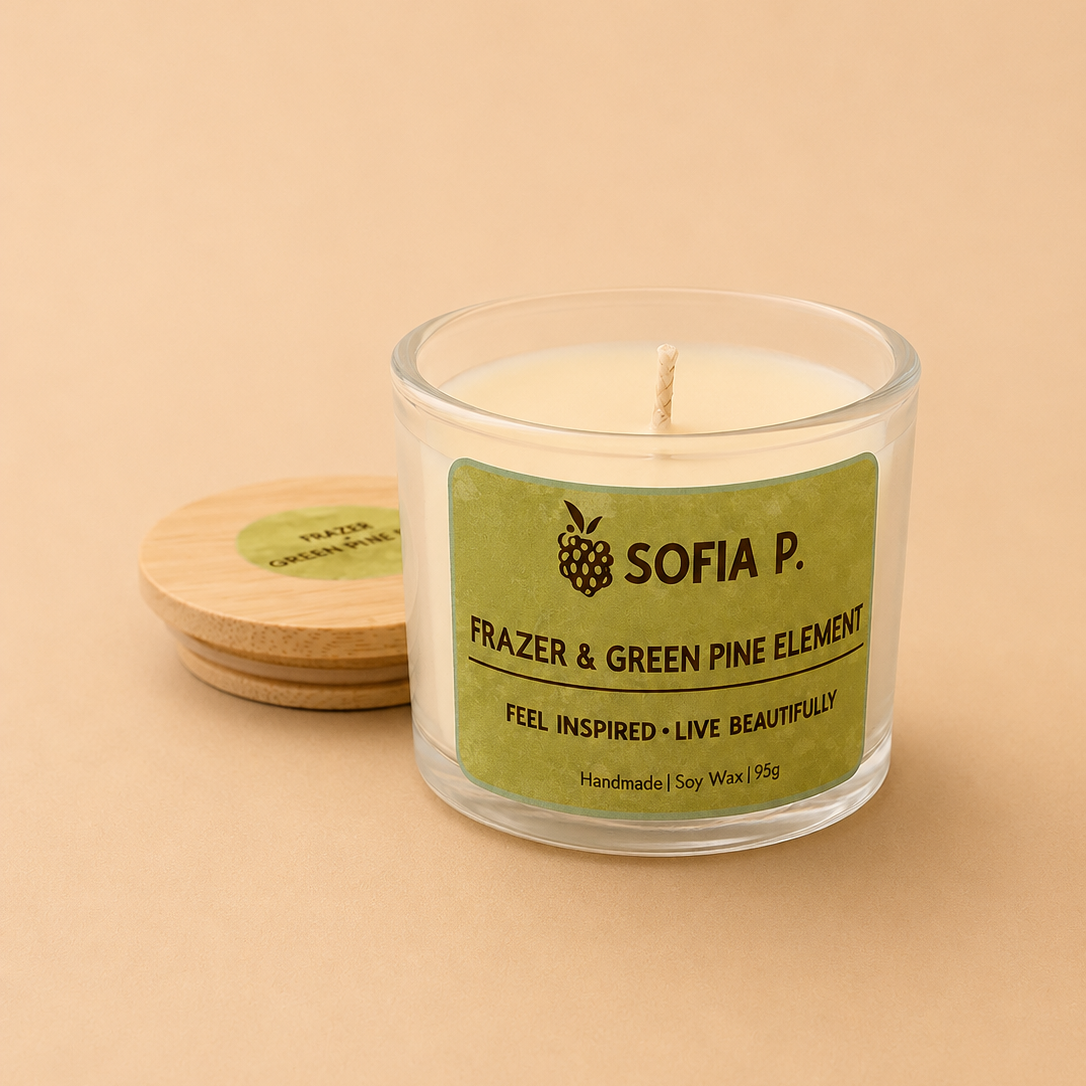 Candle "Frazer and Green Pine Element" | Soy Wax 1-Wick | 95g | Brand "Sofia P."