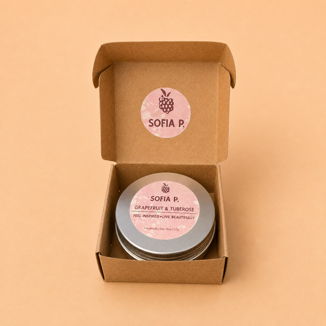Candle "Grapefruit and Tuberose" | Soy Wax 1-Wick | 57g | Brand "Sofia P."