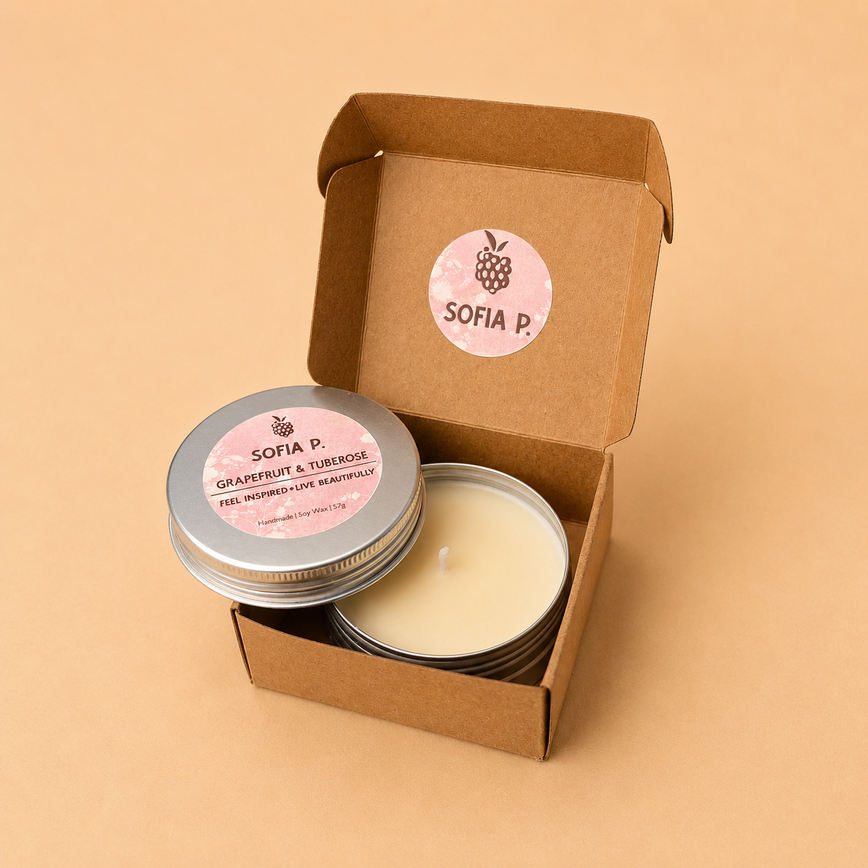 Candle "Grapefruit and Tuberose" | Soy Wax 1-Wick | 57g | Brand "Sofia P."