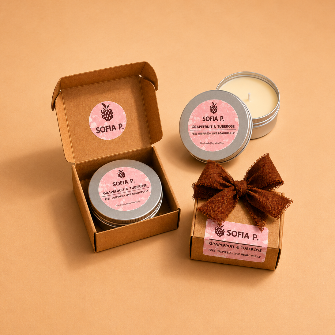 Candle "Grapefruit and Tuberose" | Soy Wax 1-Wick | 57g | Brand "Sofia P."