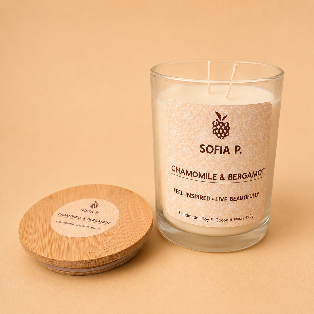 Candle "Chamomile and Bergamot" | Soy & Coconut Wax 2-Wick | 490g | Brand "Sofia P."