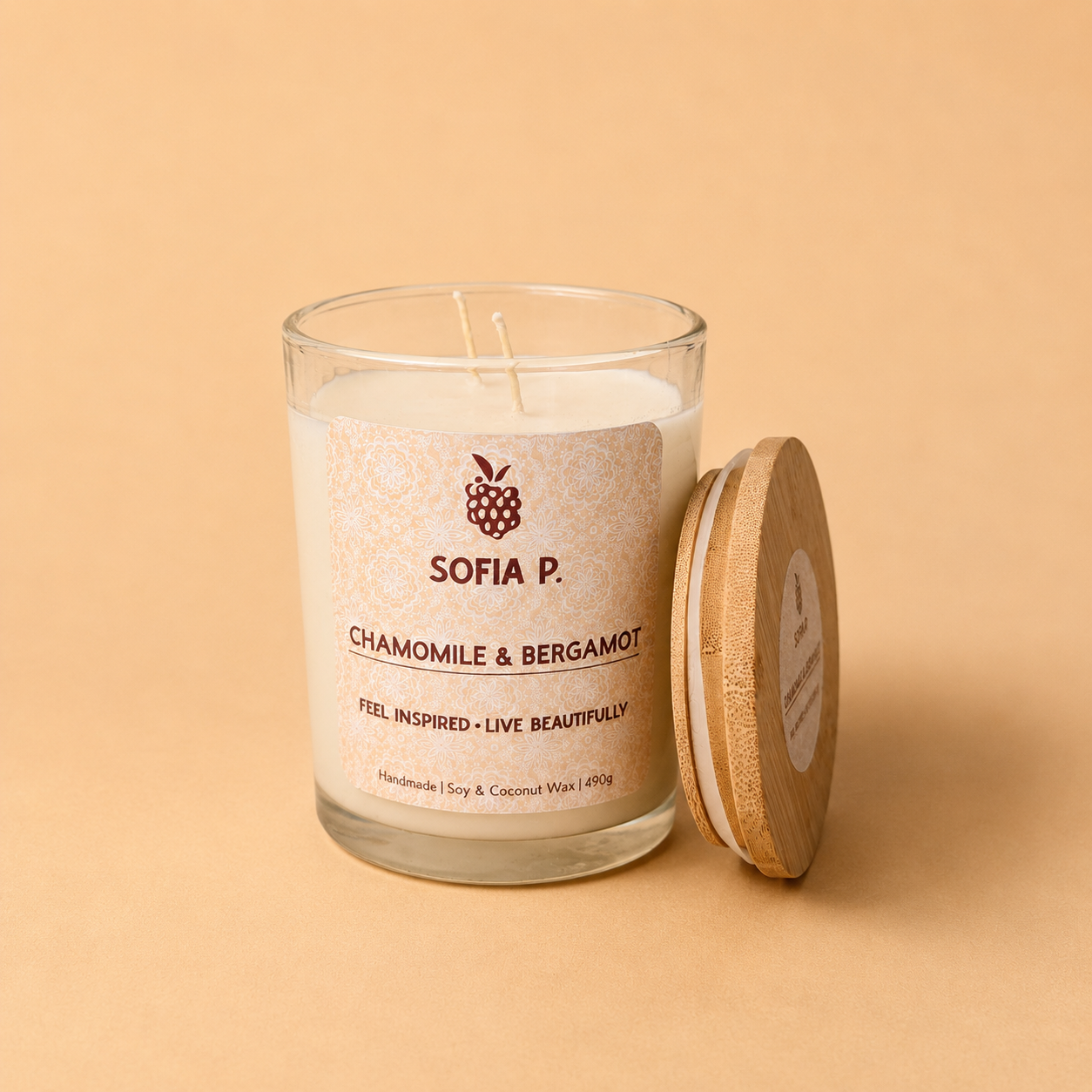 Candle "Chamomile and Bergamot" | Soy & Coconut Wax 2-Wick | 490g | Brand "Sofia P."
