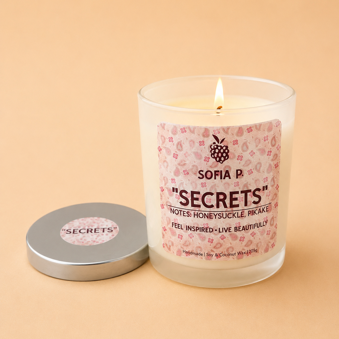 Candle "SECRETS" | Soy & Coconut Wax 2-Wick | 205g | Brand "Sofia P."