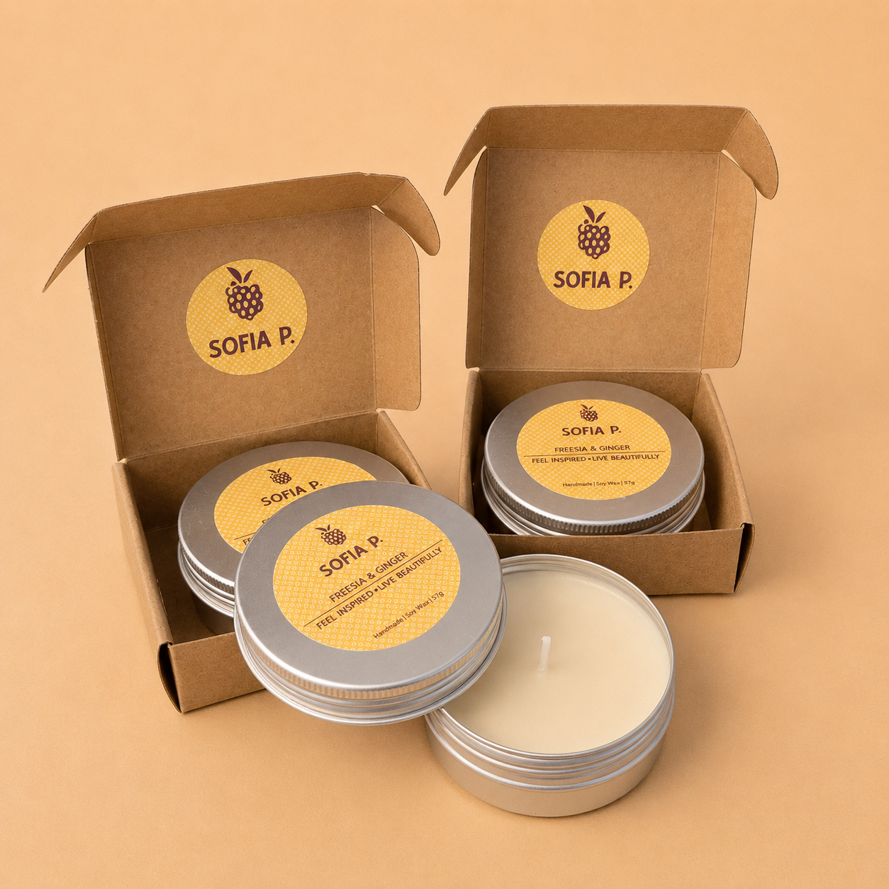 Candle "Freesia and Ginger" | Soy Wax 1-Wick | 57g | Brand "Sofia P."