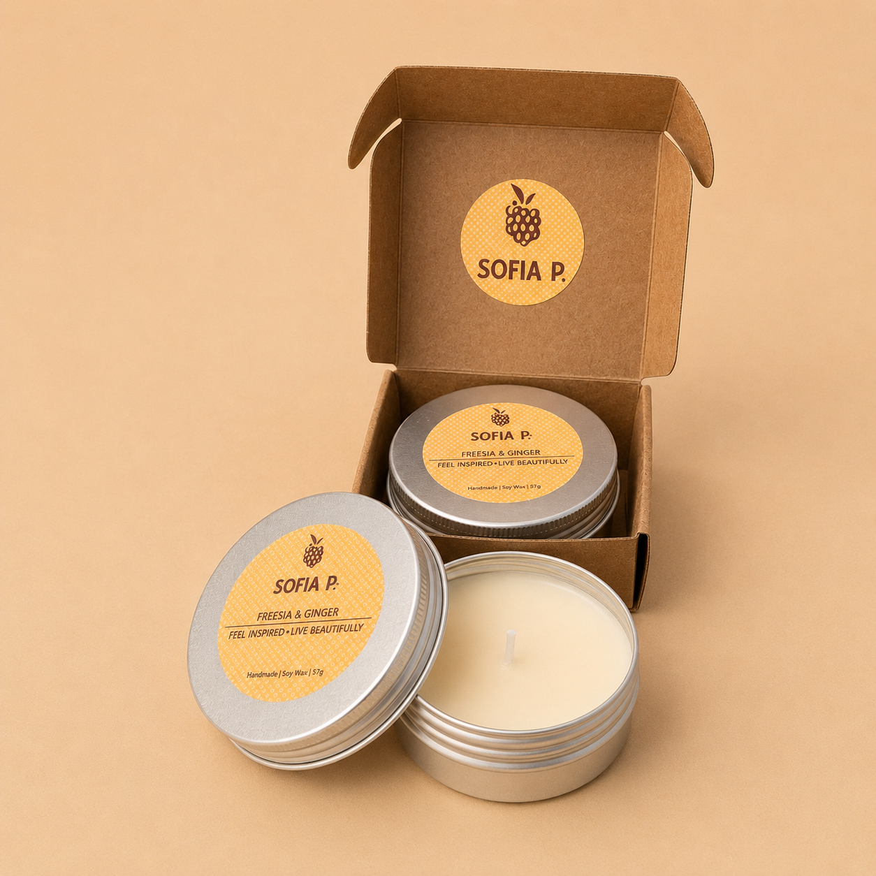 Candle "Freesia and Ginger" | Soy Wax 1-Wick | 57g | Brand "Sofia P."