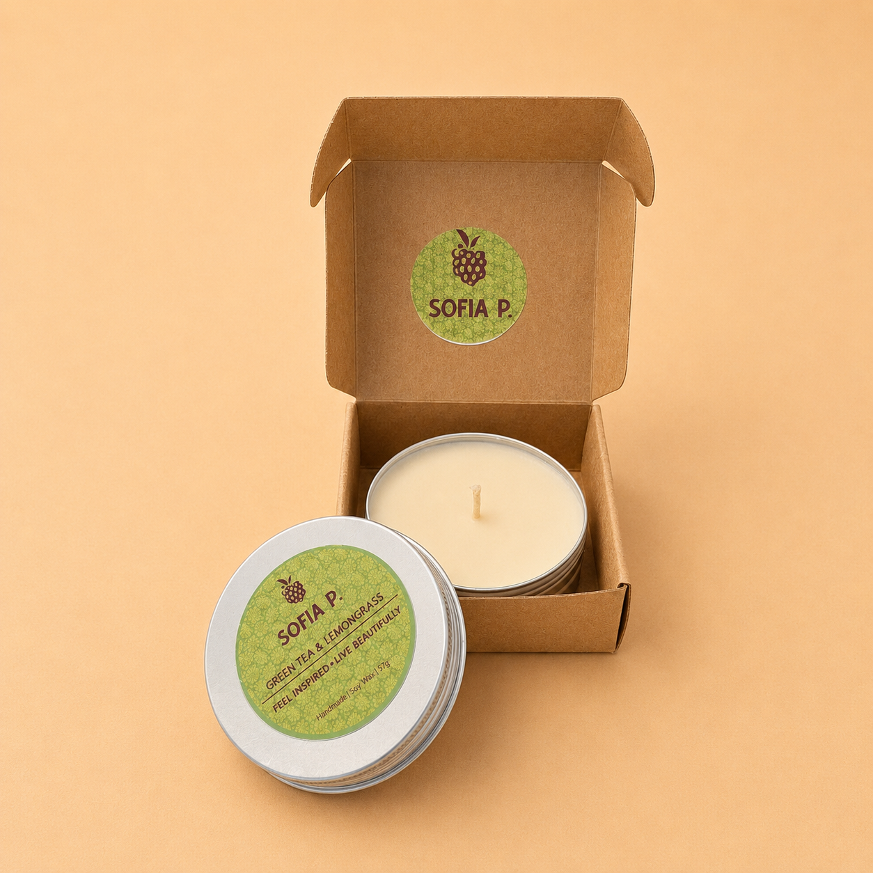 Candle "Green Tea & Lemongrass" | Soy Wax 1-Wick | 57g | Brand "Sofia P."