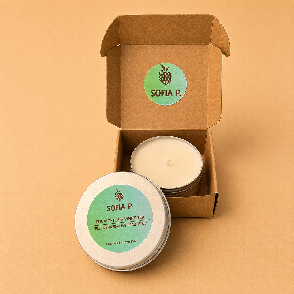 Candle "White Eucalyptus and White Tea" | Soy Wax 1-Wick | 57g | Brand "Sofia P."