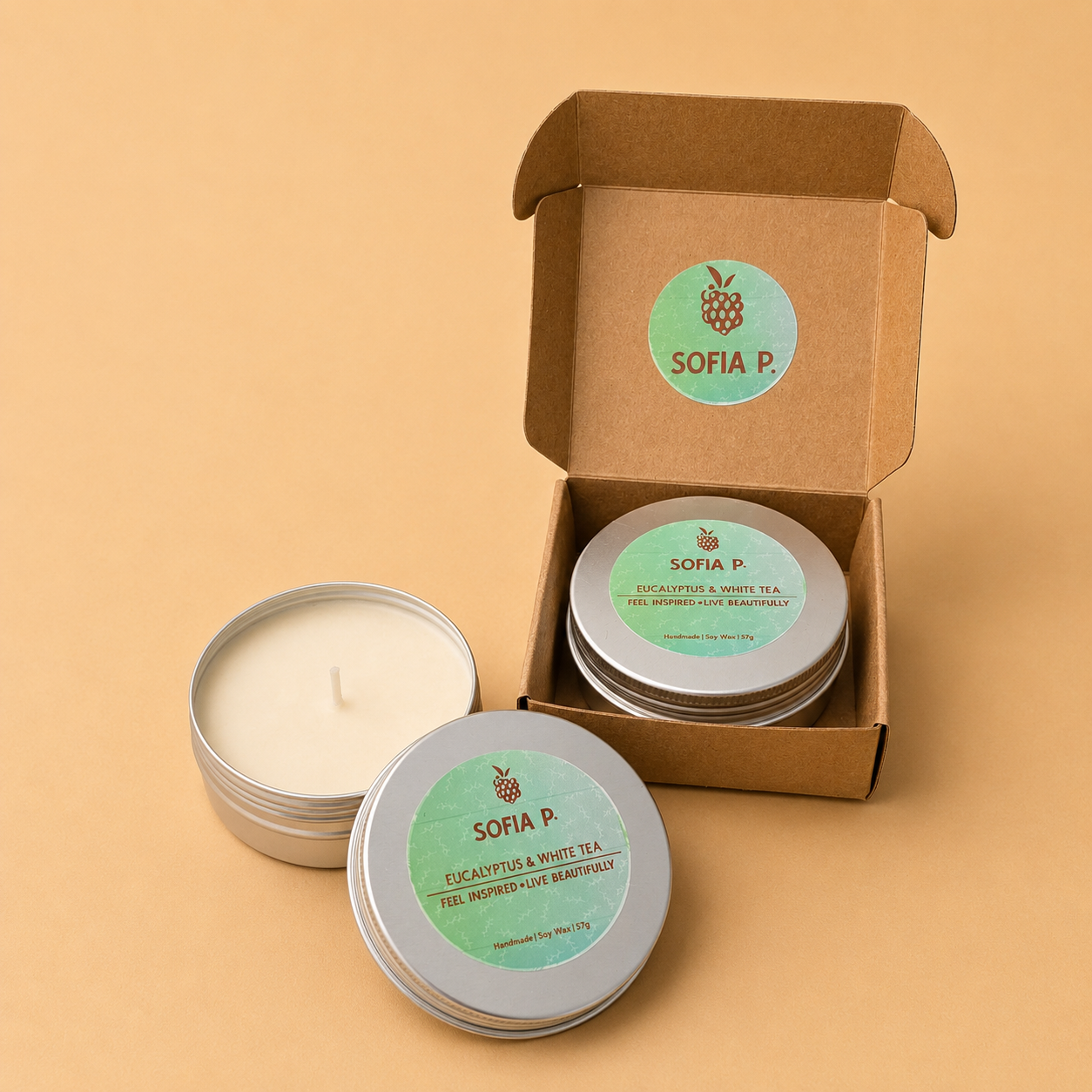 Candle "White Eucalyptus and White Tea" | Soy Wax 1-Wick | 57g | Brand "Sofia P."