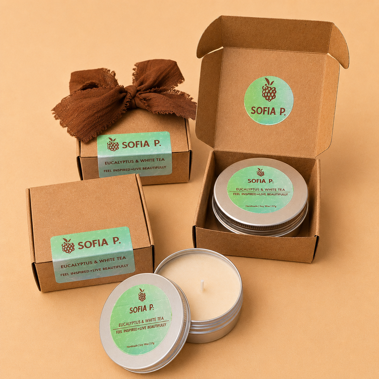 Candle "White Eucalyptus and White Tea" | Soy Wax 1-Wick | 57g | Brand "Sofia P."