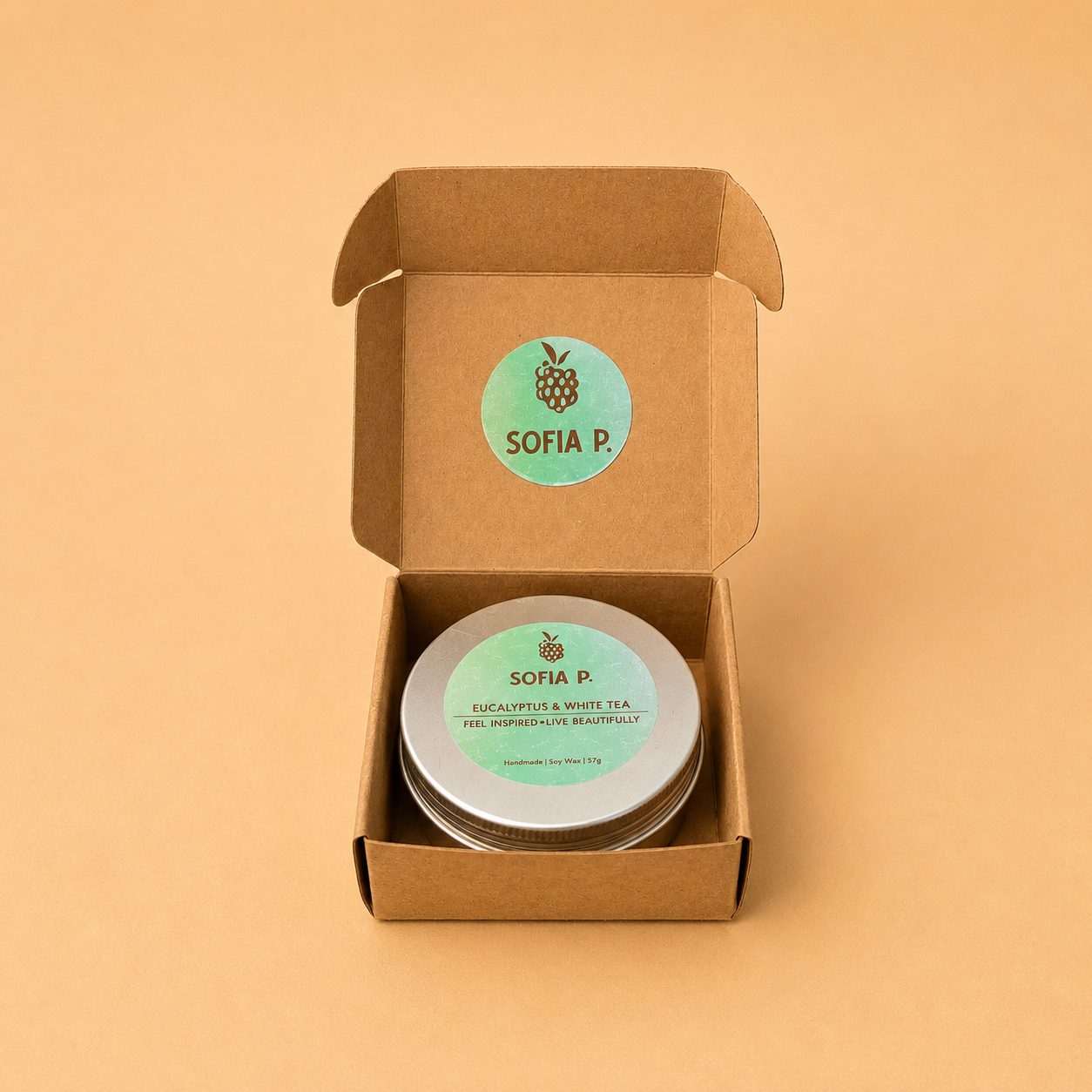 Candle "White Eucalyptus and White Tea" | Soy Wax 1-Wick | 57g | Brand "Sofia P."