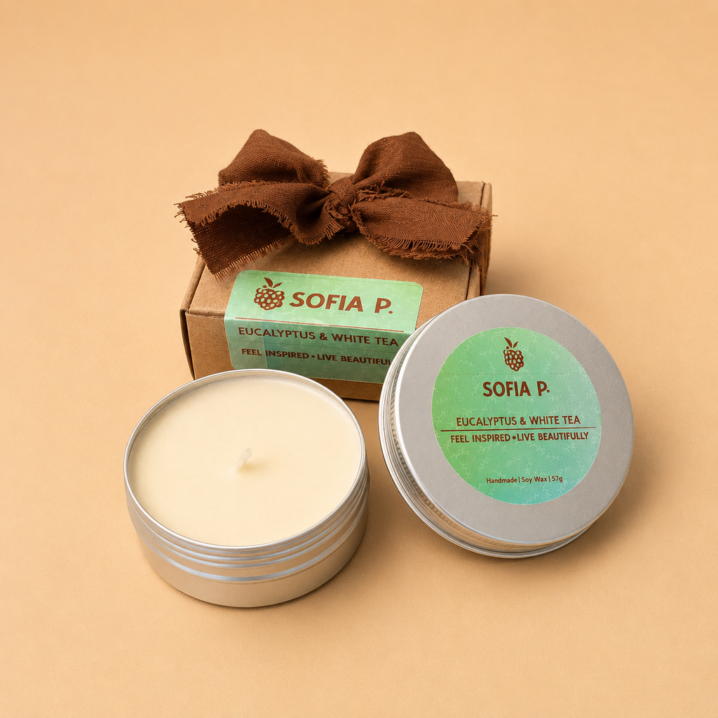 Candle "White Eucalyptus and White Tea" | Soy Wax 1-Wick | 57g | Brand "Sofia P."