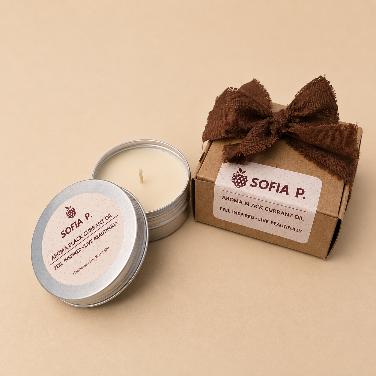 Candle "Aroma Black Currant Oil" | Soy Wax 1-Wick | 57g | Brand "Sofia P."