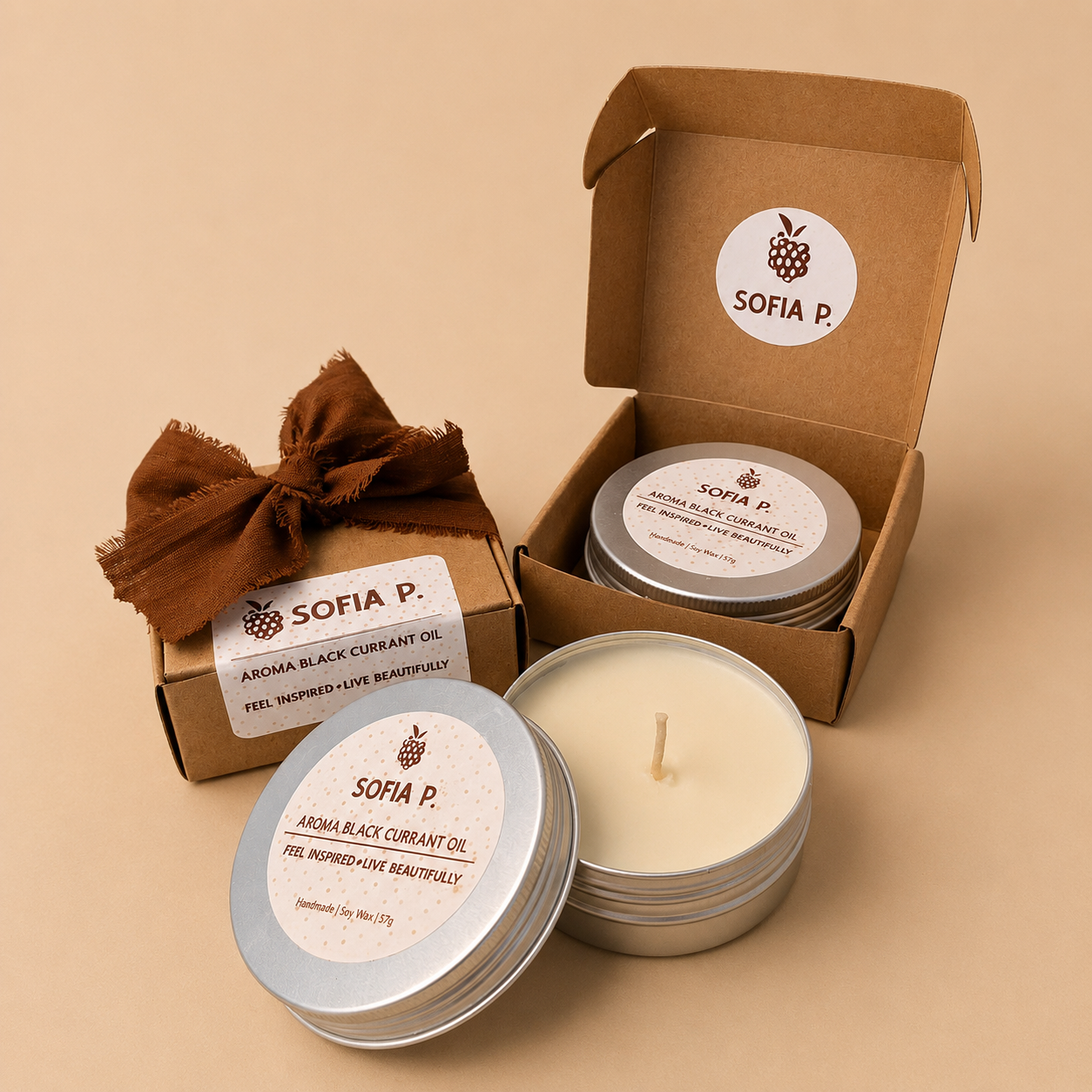 Candle "Aroma Black Currant Oil" | Soy Wax 1-Wick | 57g | Brand "Sofia P."
