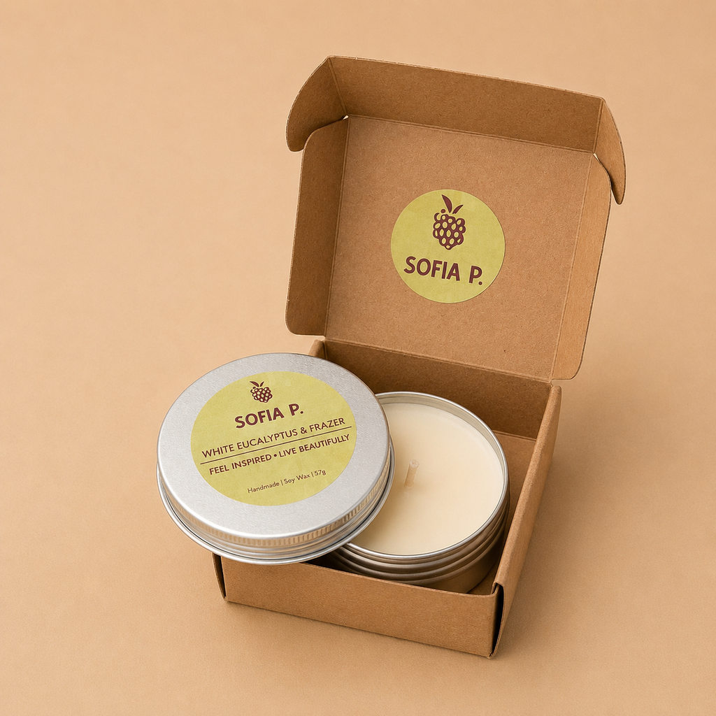 Candle "White Eucalyptus and Frazer" | Soy Wax 1-Wick | 57g | Brand "Sofia P."
