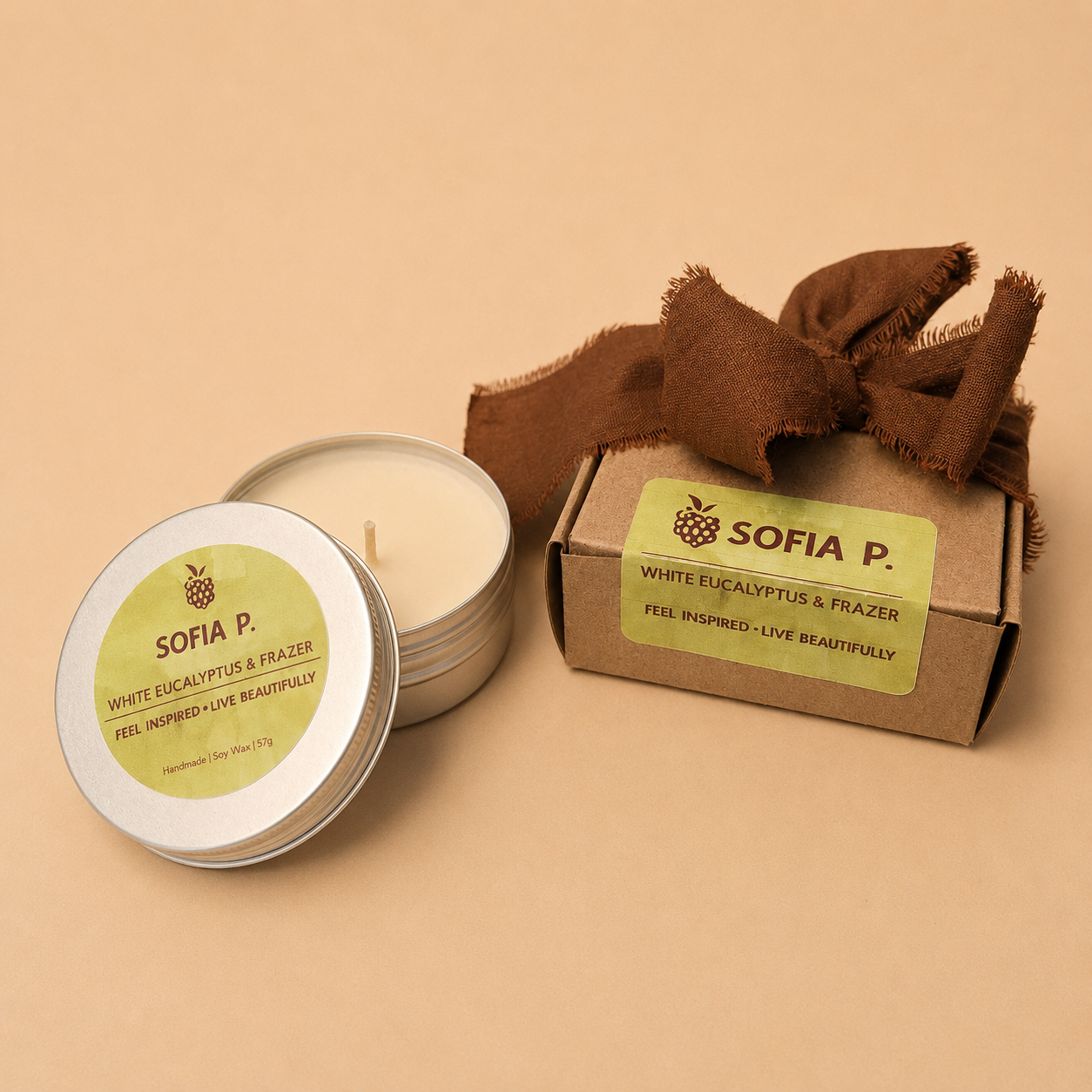 Candle "White Eucalyptus and Frazer" | Soy Wax 1-Wick | 57g | Brand "Sofia P."