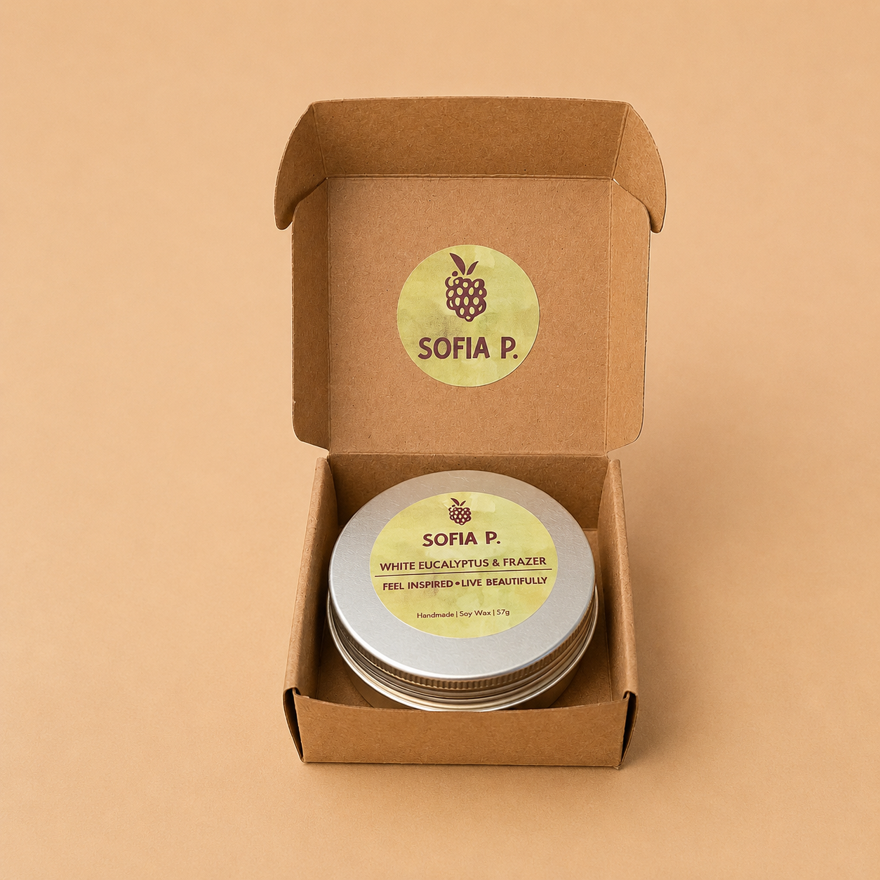 Candle "White Eucalyptus and Frazer" | Soy Wax 1-Wick | 57g | Brand "Sofia P."