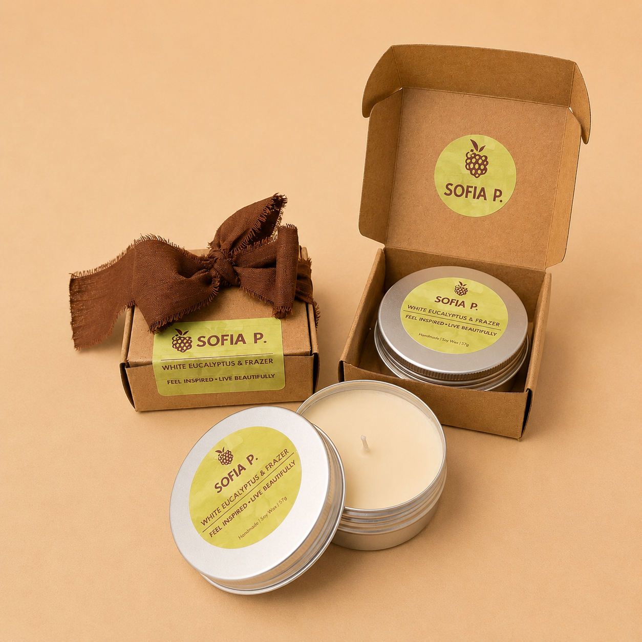 Candle "White Eucalyptus and Frazer" | Soy Wax 1-Wick | 57g | Brand "Sofia P."