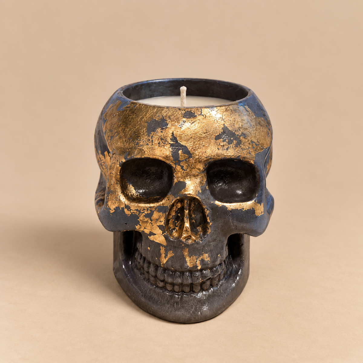 Skull Navy Gold Leaf Candle Plumeria | Handmade Decorative | 1-Wick | Brand "Sofia P."
