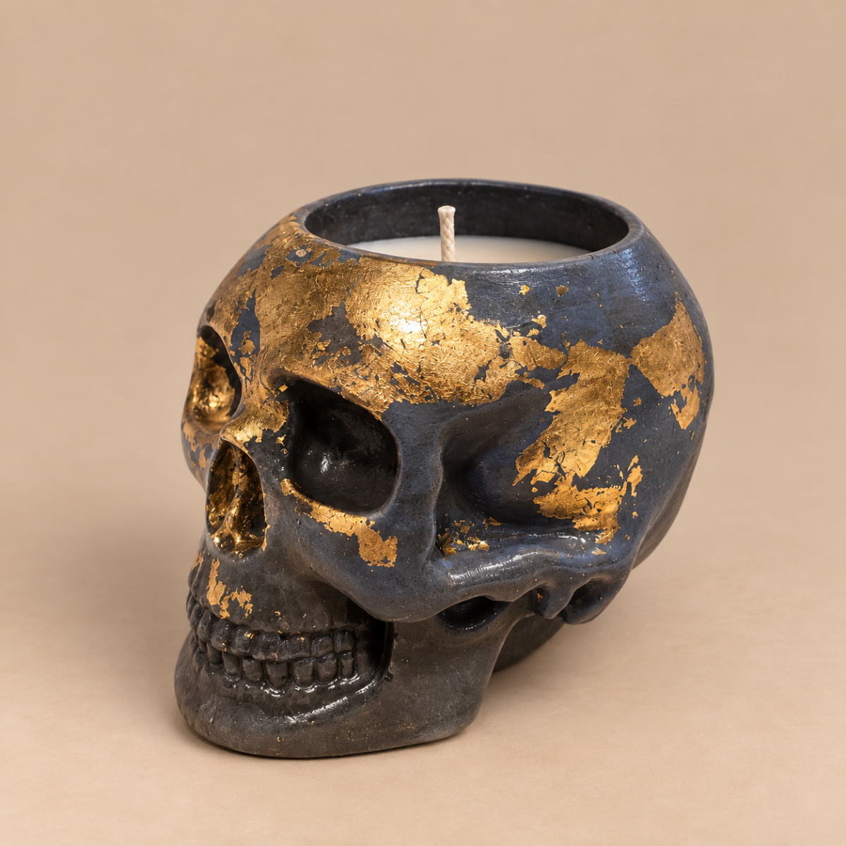 Skull Navy Gold Leaf Candle Plumeria | Handmade Decorative | 1-Wick | Brand "Sofia P."
