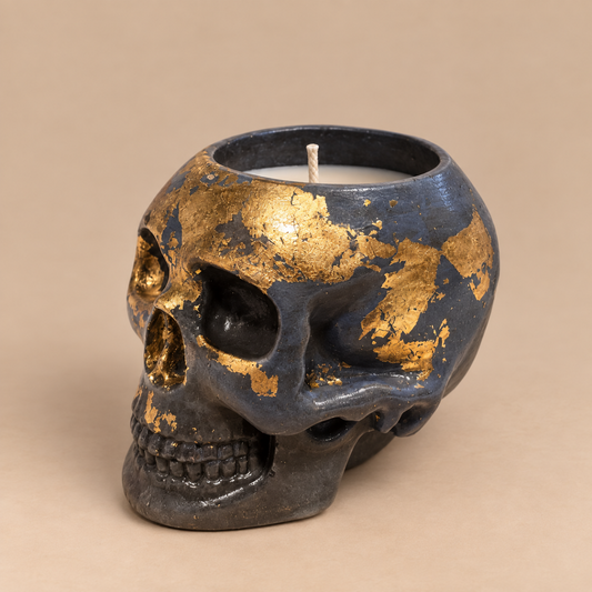 Skull Navy Gold Leaf Candle Plumeria | Handmade Decorative | 1-Wick | Brand "Sofia P."