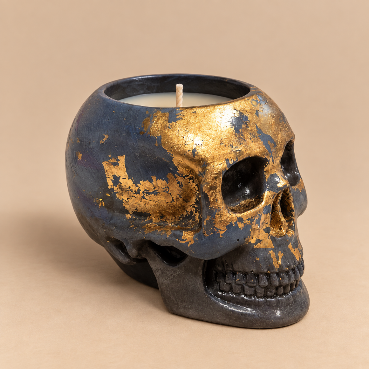Skull Navy Gold Leaf Candle Plumeria | Handmade Decorative | 1-Wick | Brand "Sofia P."