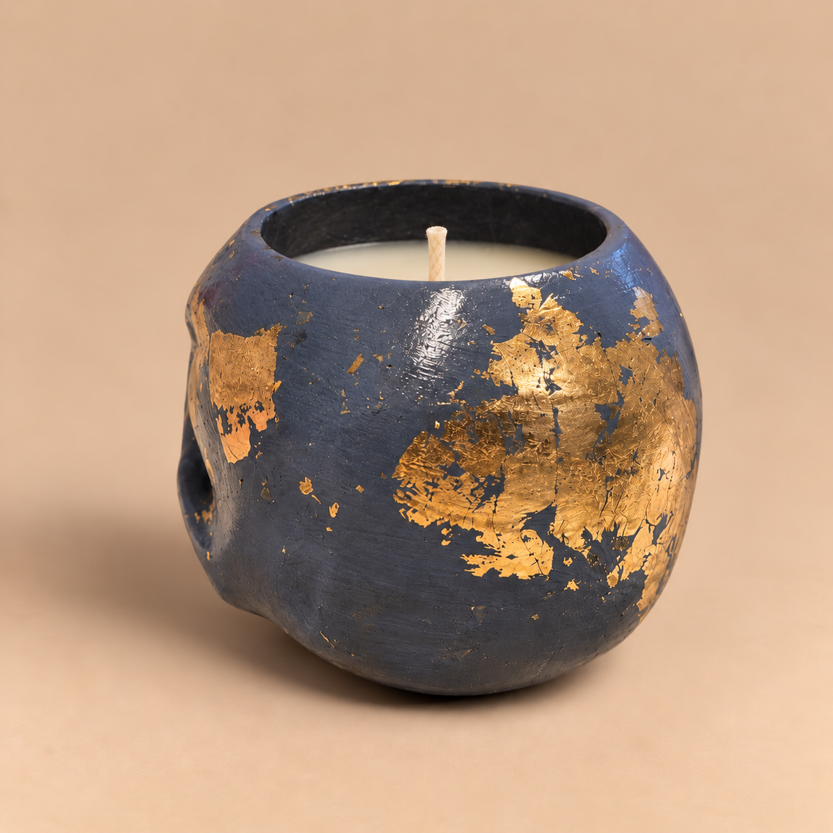 Skull Navy Gold Leaf Candle Plumeria | Handmade Decorative | 1-Wick | Brand "Sofia P."