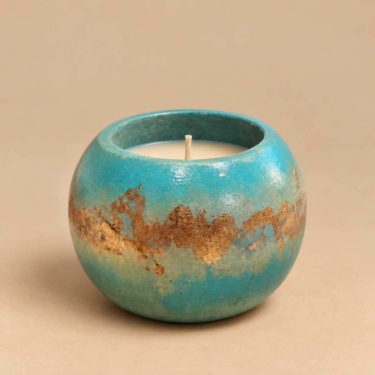 Turquoise Gold Leaf Candle | Handmade Decorative | 1-Wick | Brand "Sofia P."