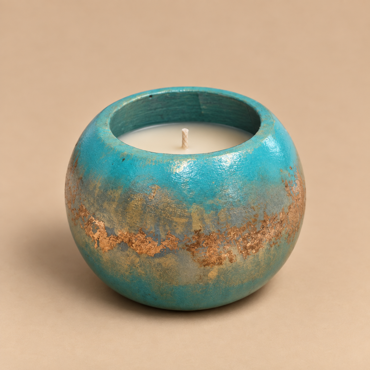 Turquoise Gold Leaf Candle | Handmade Decorative | 1-Wick | Brand "Sofia P."