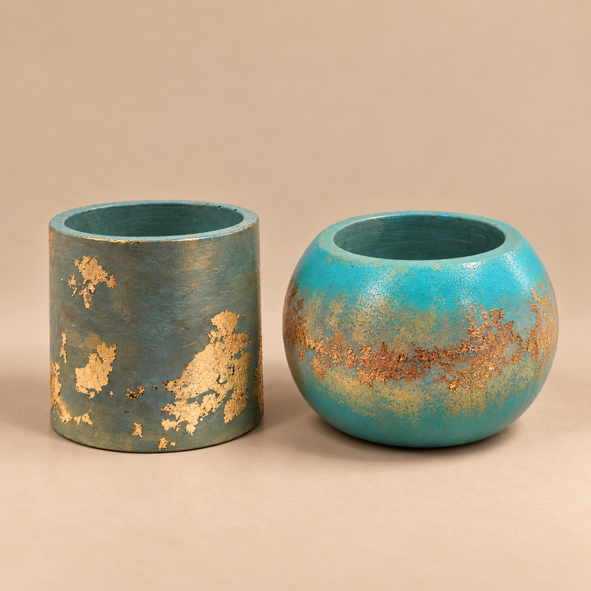 Turquoise Gold Leaf Candle | Handmade Decorative | 1-Wick | Brand "Sofia P."