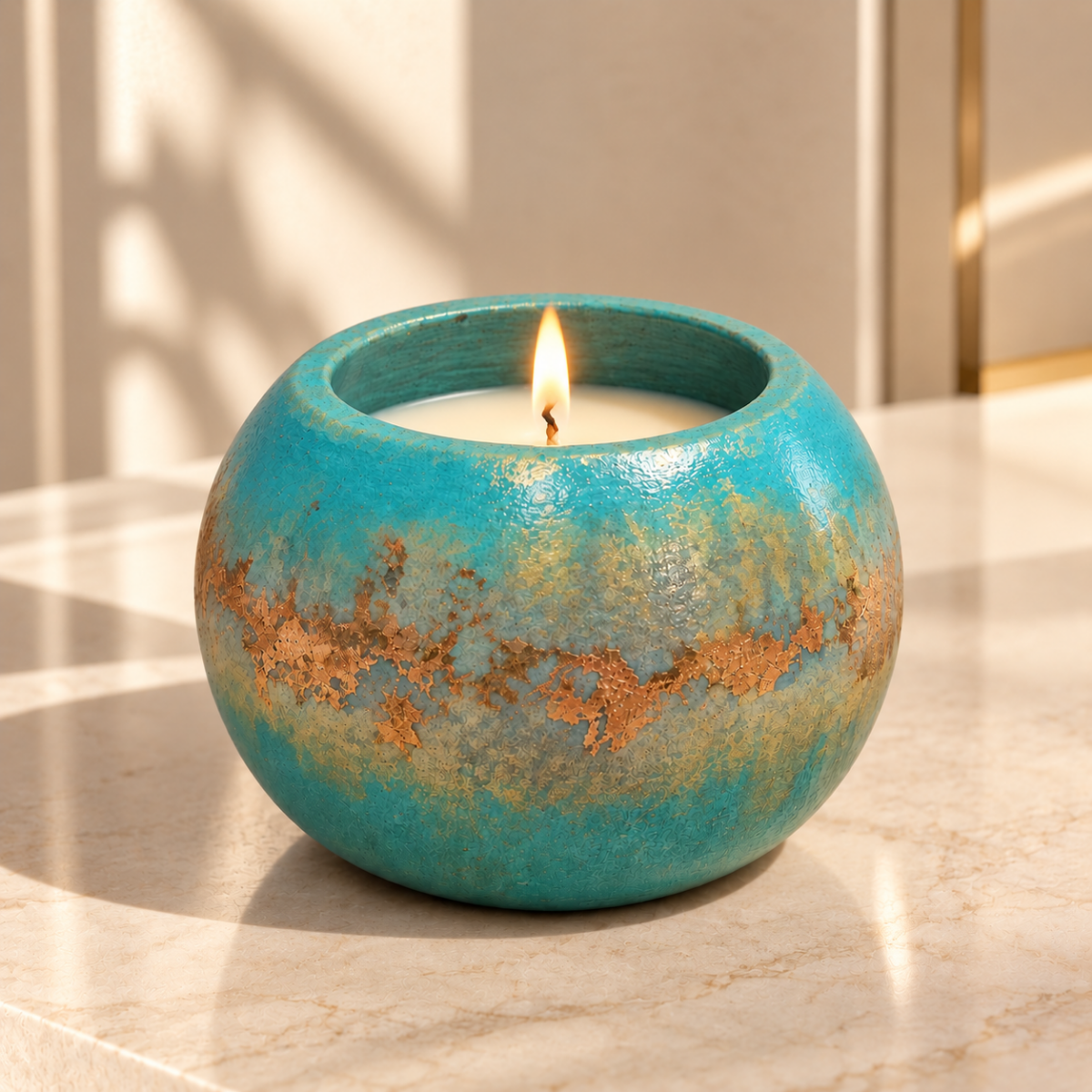 Turquoise Gold Leaf Candle | Handmade Decorative | 1-Wick | Brand "Sofia P."